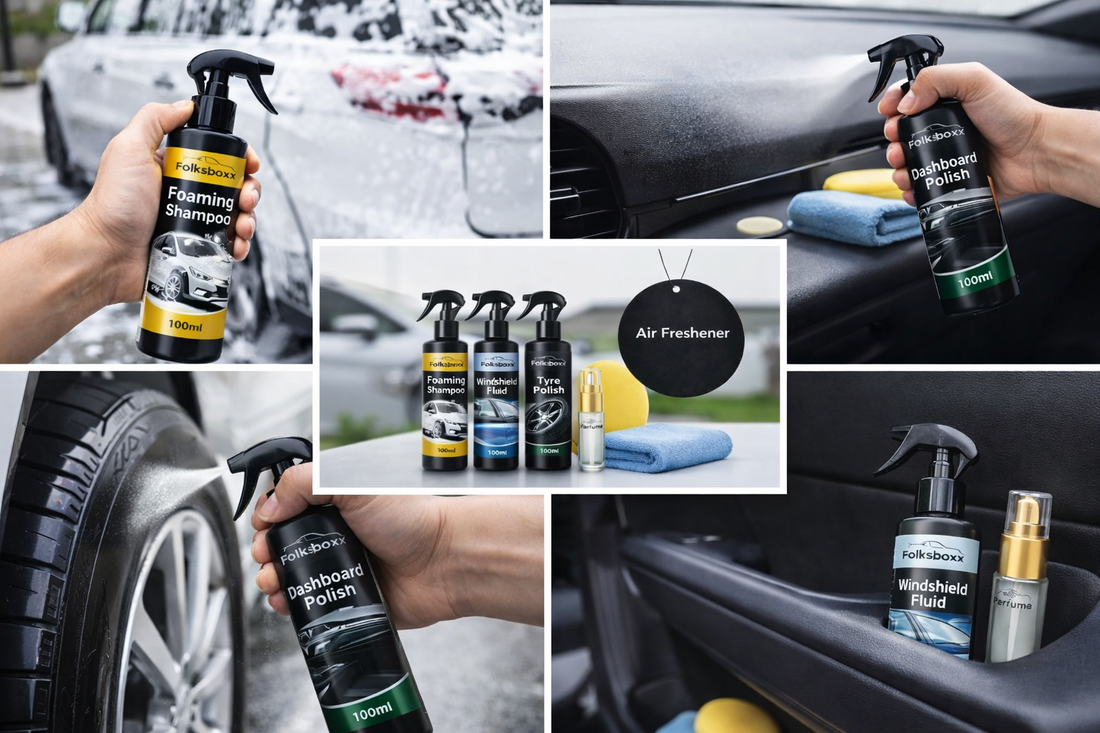 Folksboxx 8-in-1 Complete Car Care Kit – All-in-One Cleaning & Fragrance Solution