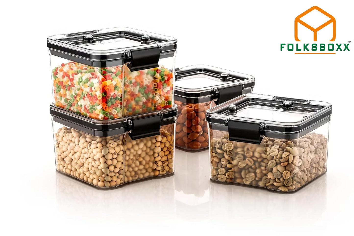 FolksBoxx Air Tight Containers For Kitchen Storage 1100 ML, 700 ML, 400 ML Set of 4/8