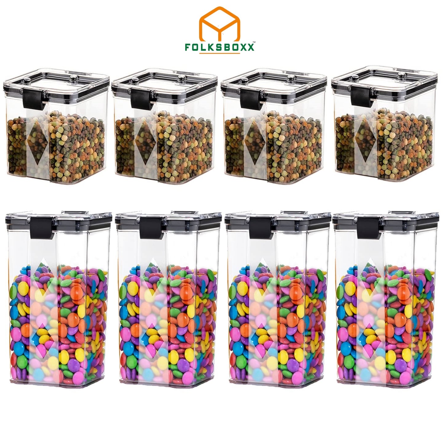 FolksBoxx Air Tight Containers For Kitchen Storage 1100 ML, 700 ML, 400 ML Set of 4/8