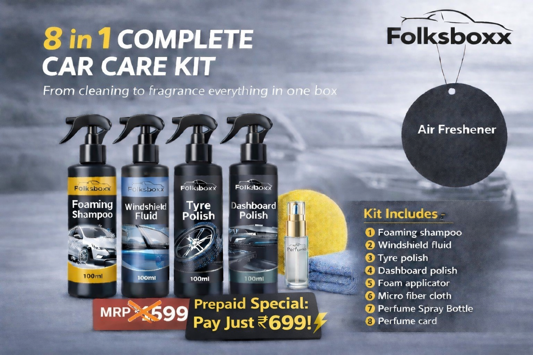 Folksboxx 8-in-1 Complete Car Care Kit – All-in-One Cleaning & Fragrance Solution