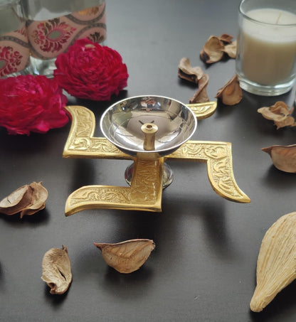 Swastik Brass Diya with Velvet Gift Box