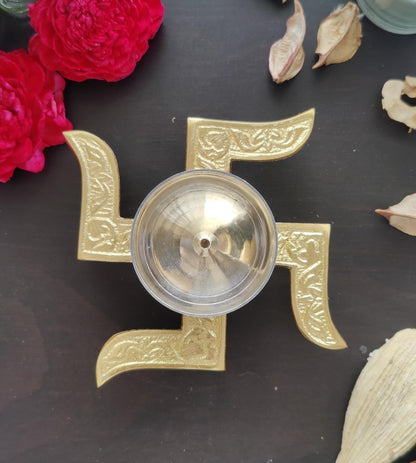 Swastik Brass Diya with Velvet Gift Box