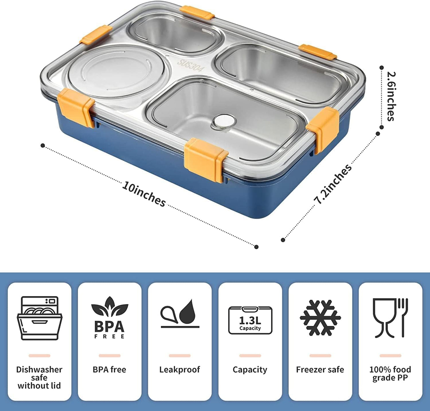 FOLKSBOXX 4 Compartment Stainless Steel Lunch Box with Steel Cutlery Inside, Heating & Water Insulation Design Use for Office, School & Travelling, 750 Ml
