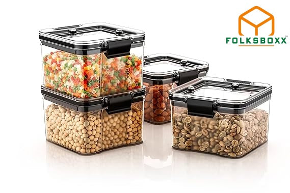 FolksBoxx Air Tight Containers For Kitchen Storage 1100 ML, 700 ML, 400 ML Set of 4/8