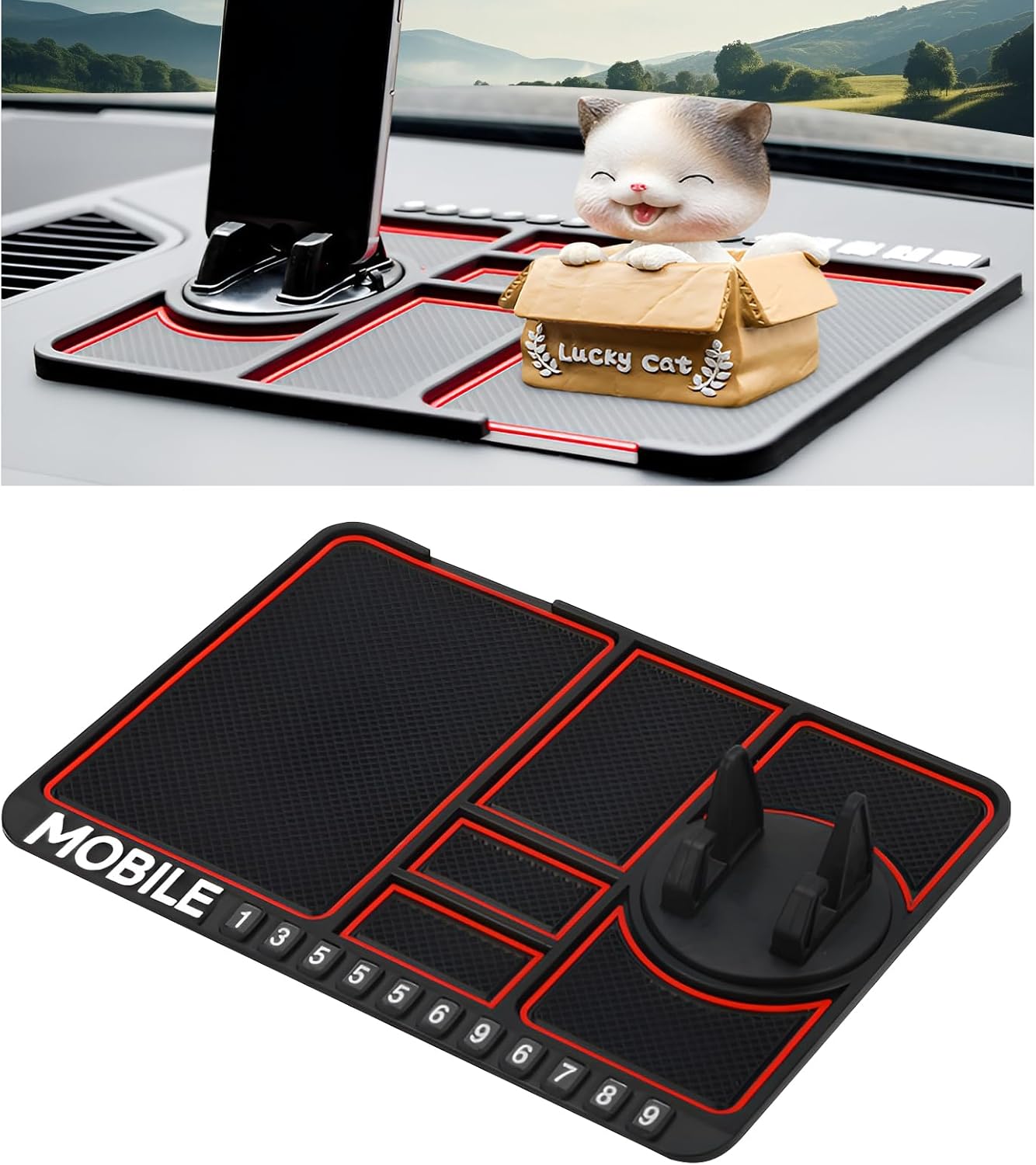 4-in-1 Car Non-Slip Dashboard Mat with 360° Rotatable Phone Holder