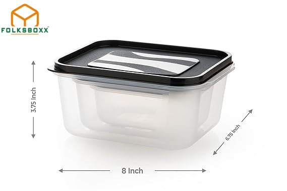 FolksBoxx Air Tight Unbreakable Rectangular Shape Kitchen Storage Container,Grocery Container,Fridge Container Set Of 3(700ml,1400ml,2400ml,Black)