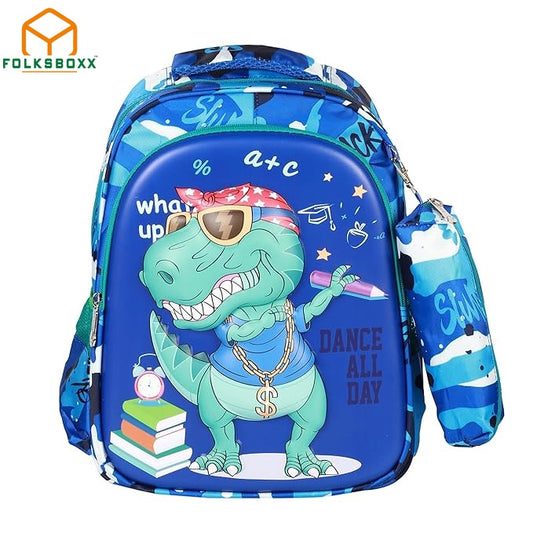 FolksBoxx School Bag for kids, Space, 3D Cartoon, Dinosaur, Unicorn, Waterproof Backpack for Nursery, LKG, UKG and Prep Class for Boys and Girls, Age 2-5 Years